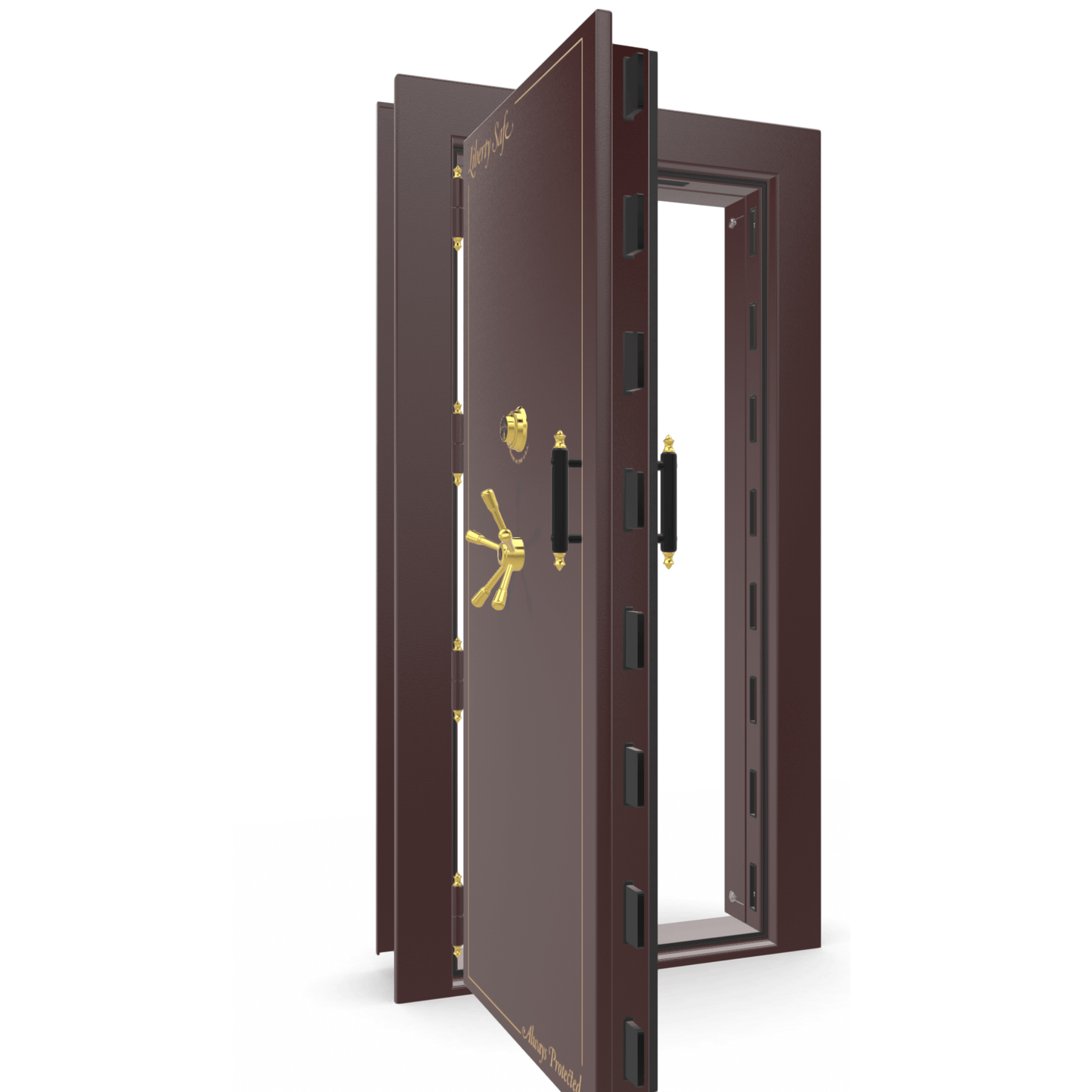 Vault Door Series | Out-Swing | Left  Hinge | Burgundy Marble | Mechanical Lock - open