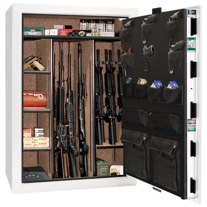 Colonial Series | Level 4 Security | 75 Minute Fire Protection | 35 | DIMENSIONS: 60.5"(H) X 42”(W) X 22"(D*) | White Gloss Black Chrome | Electronic Lock - open