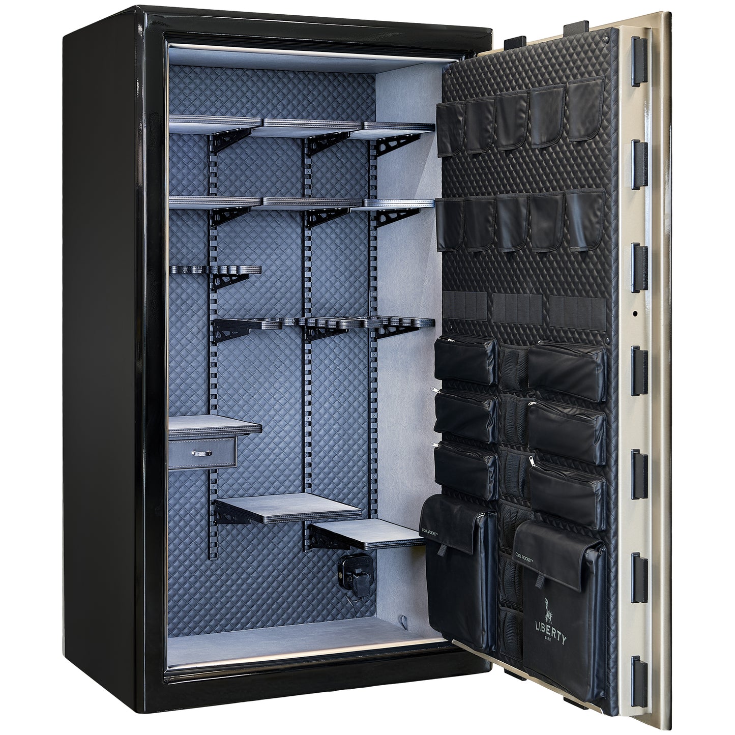 Presidential Series | Level 10 Security | 2.5 Hours Fire Protection | 50 | Dimensions: 72”(H) x 42”(W) x 27.75"(D*) | Champagne Gloss | Electronic Lock - Open